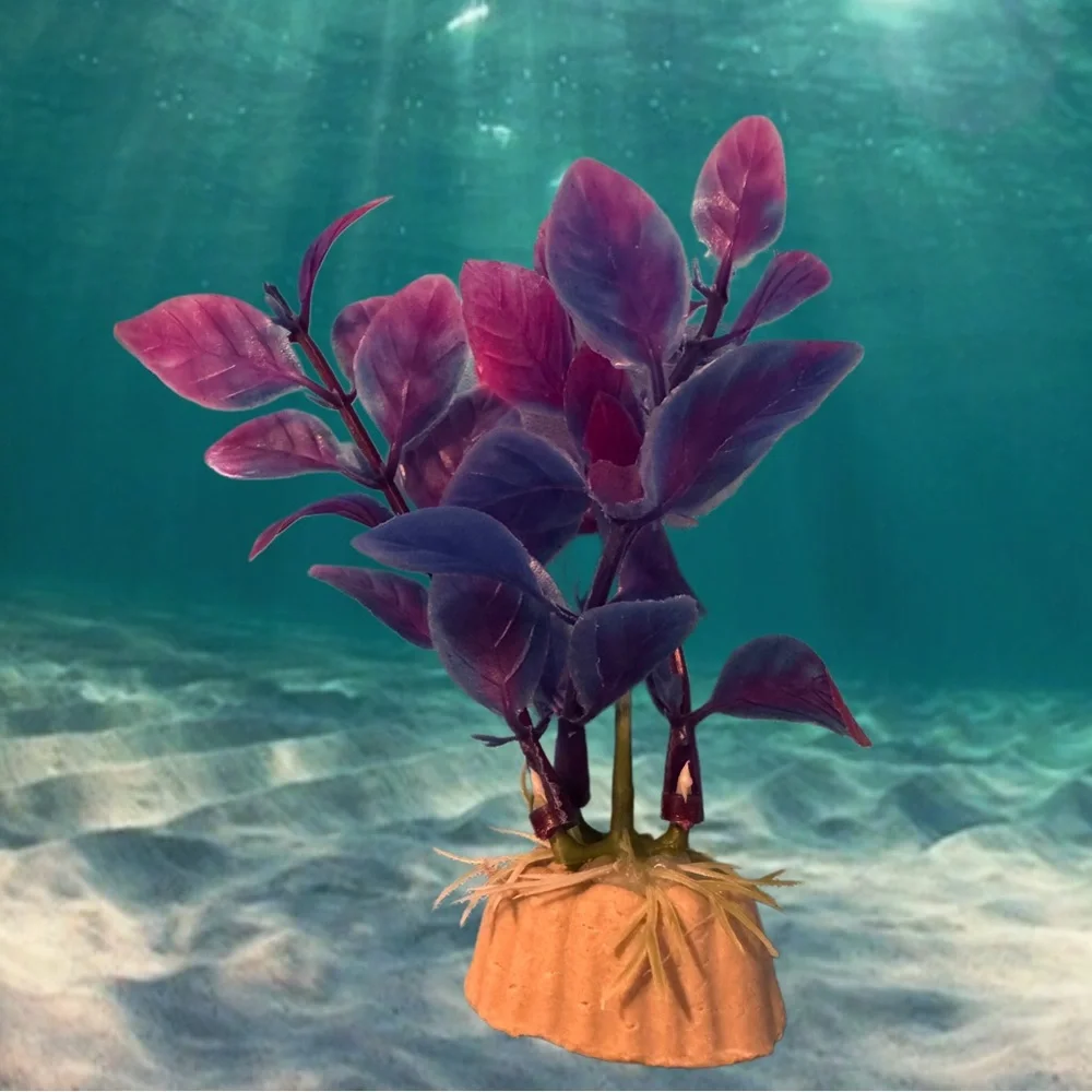 Aquarium Decor: Little Poly Resin Cave And 5 Soft Plastic Plants